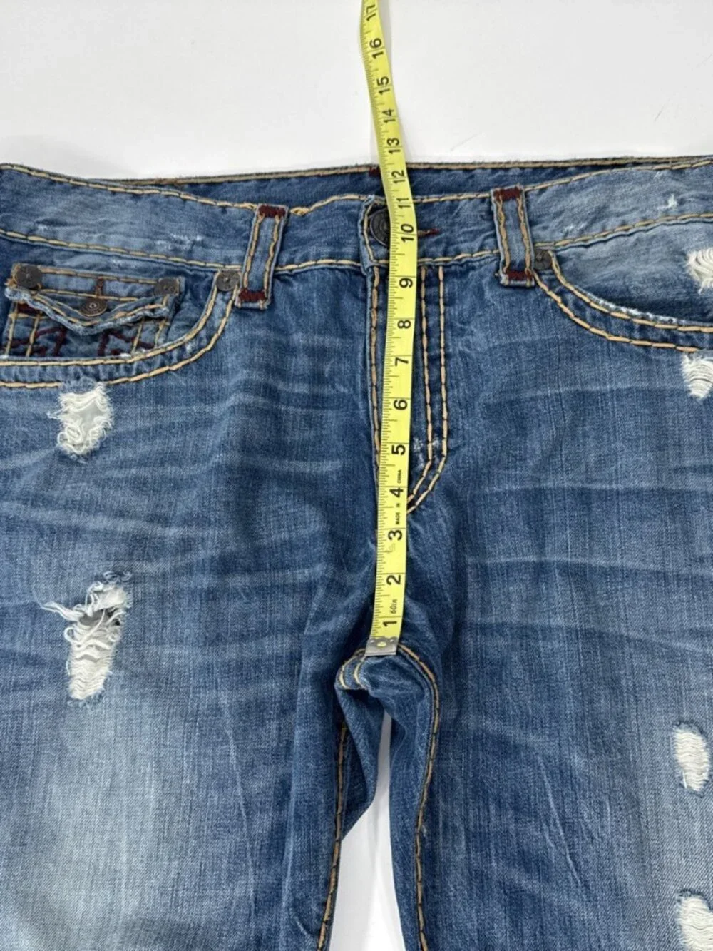 True Religion Ricky Jeans Mens 39x34 Relaxed Straight Flap Pocket Thick Stitch